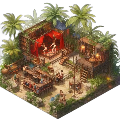 concept art, fantasy art, pixel art, 3d render, beach, forest, fire, city street transparent PNG cut-out