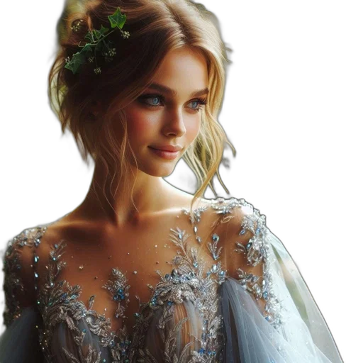 dress, crown, jewelry, face, fantasy art, photorealistic, oil painting, concept art transparent PNG cut-out