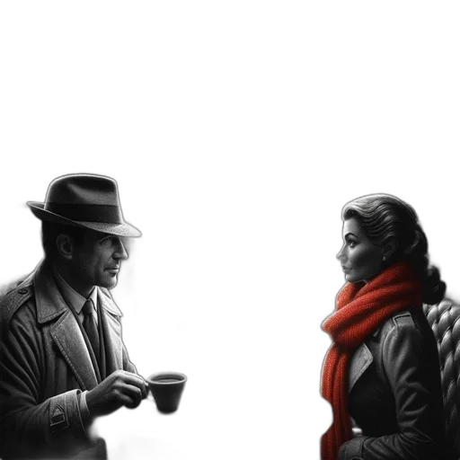 hat, jacket, comic book art, concept art, photorealistic, pencil sketch, snow, city street transparent PNG cut-out