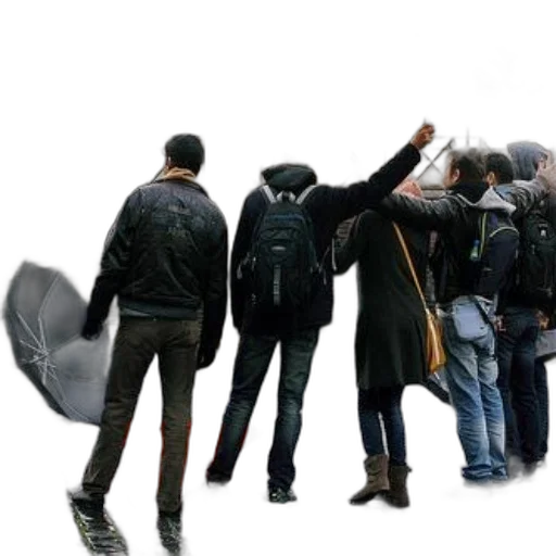 jacket, umbrella, staff, weapon, concept art, group, people, stand transparent PNG cut-out