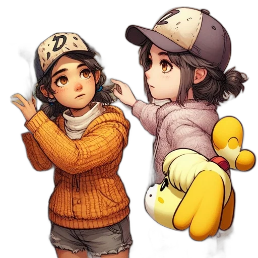 hat, pixel art, concept art, anime, watercolor, golden, earth tones, two transparent PNG cut-out