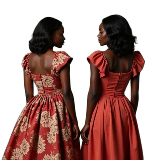 dress, photorealistic, red, earth tones transparent PNG cut-out
