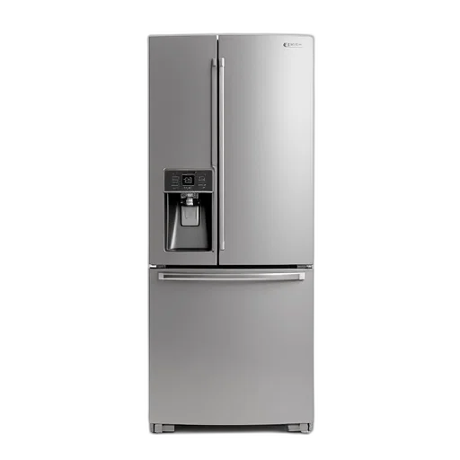 robot, food, sleek, modern, stainless, steel, refrigerator, flat transparent PNG cut-out