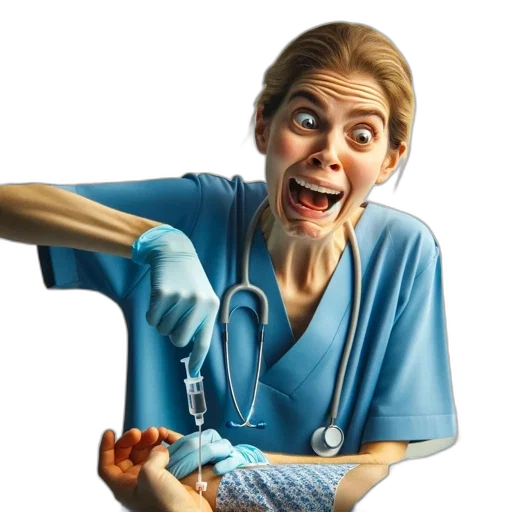 staff, photorealistic, nurse, doctor, surprise, shock, while, administering transparent PNG cut-out