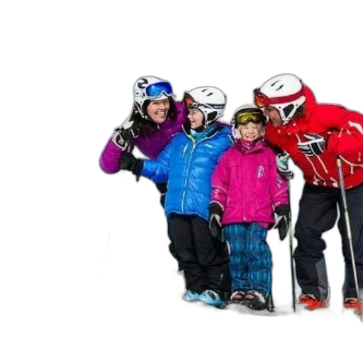 family, four, enjoys, day, slopes, dressed, vibrant, ski transparent PNG cut-out