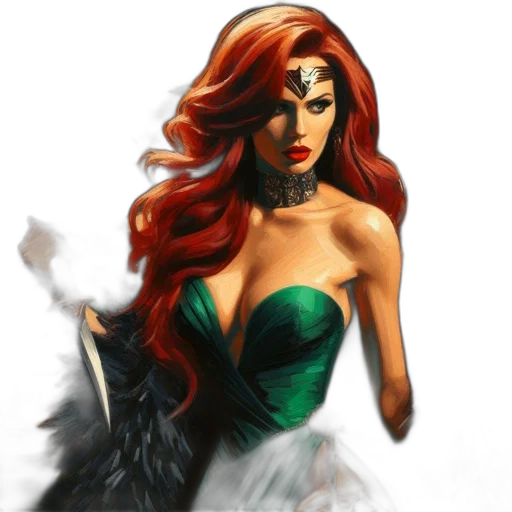 dress, comic book art, fantasy art, concept art, photorealistic, green, redheaded, woman transparent PNG cut-out