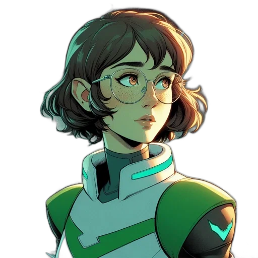 robot, face, comic book art, concept art, cartoon, anime, green, pastel transparent PNG cut-out