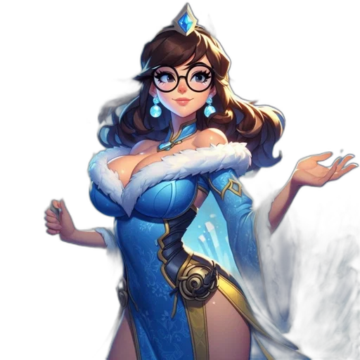 dress, crown, staff, concept art, fantasy art, comic book art, anime, blue transparent PNG cut-out