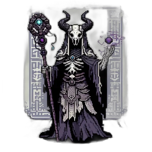 pixel art, concept art, fantasy art, comic book art, monochrome, dark, mystical, sorcerer transparent PNG cut-out