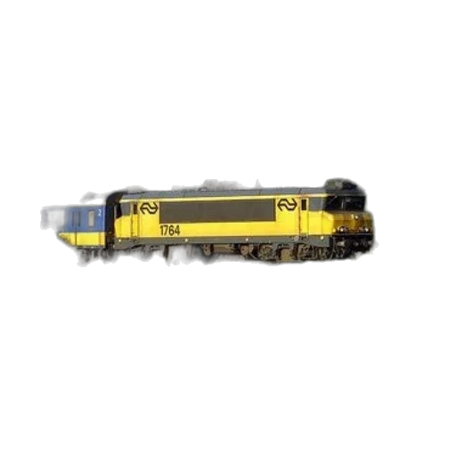 3d render, yellow, train, number, 1764, traveling, through, green transparent PNG cut-out