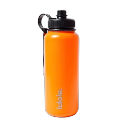bottle, bright, orange, water, black, cap, strap, shown transparent PNG cut-out