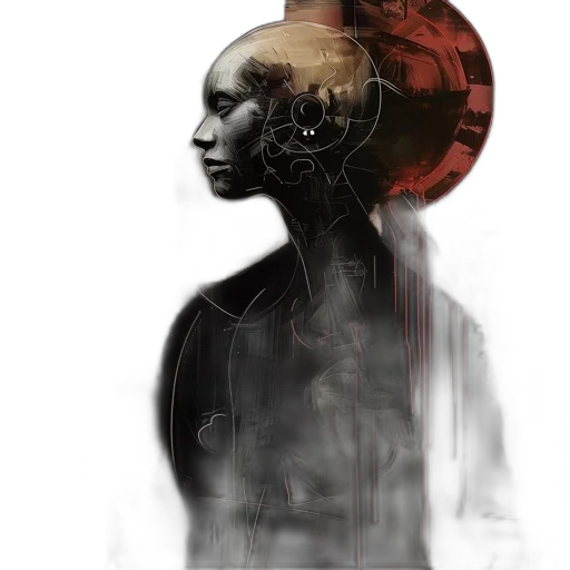 mask, crown, face, robot, concept art, cyberpunk, fantasy art, comic book art transparent PNG cut-out