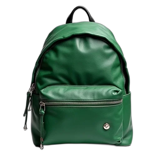 jacket, green, leather, backpack, textured, surface, silver, zippers transparent PNG cut-out