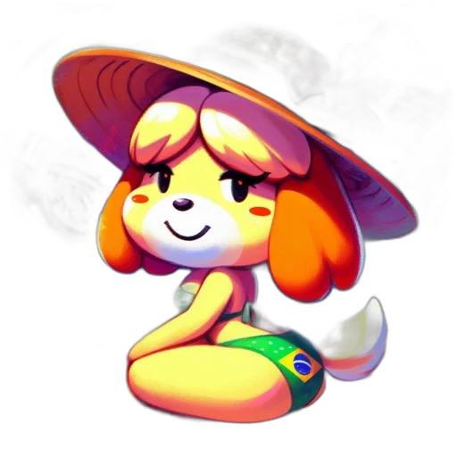 hat, staff, animal, pixel art, concept art, 3d render, fantasy art, colorful transparent PNG cut-out