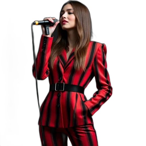 jacket, dress, hair, person, long, wearing, red, black transparent PNG cut-out