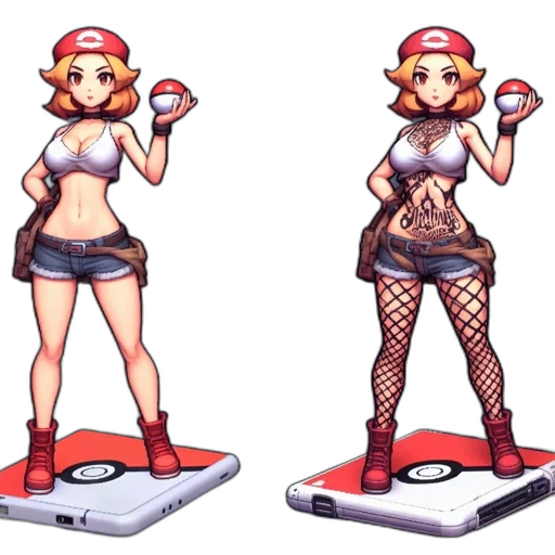 concept art, pixel art, 3d render, cartoon, red, two, identical, blonde transparent PNG cut-out