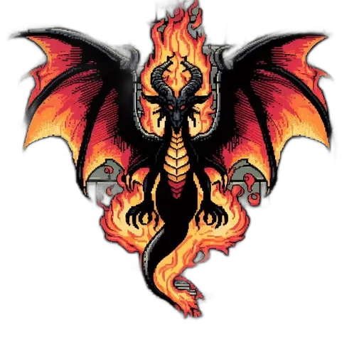 dragon, staff, pixel art, fantasy art, concept art, 3d render, dark, red transparent PNG cut-out