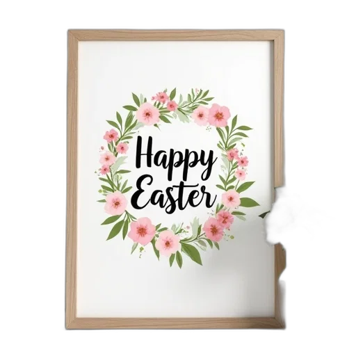 framed, picture, floral, design, phrase, happy, easter, written transparent PNG cut-out