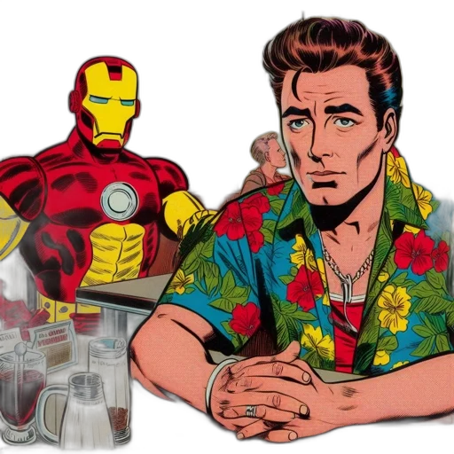 comic book art, cartoon, concept art, pixel art, illustration, features, man, floral transparent PNG cut-out
