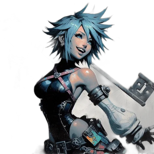 robot, weapon, concept art, cyberpunk, comic book art, fantasy art, blue, female transparent PNG cut-out