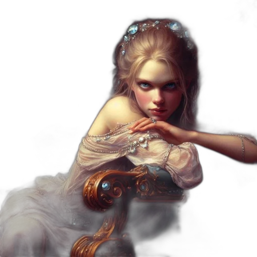 dress, face, fantasy art, concept art, photorealistic, oil painting, golden, pastel transparent PNG cut-out