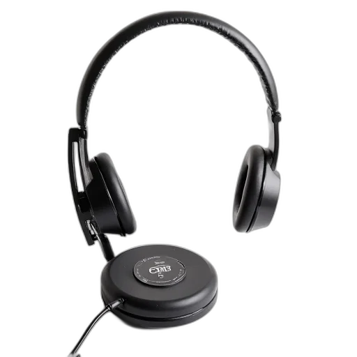 black, computer, headset, microphone, two, earpieces, displayed, against transparent PNG cut-out