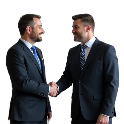 staff, jacket, two, men, suits, shaking, hands, room transparent PNG cut-out