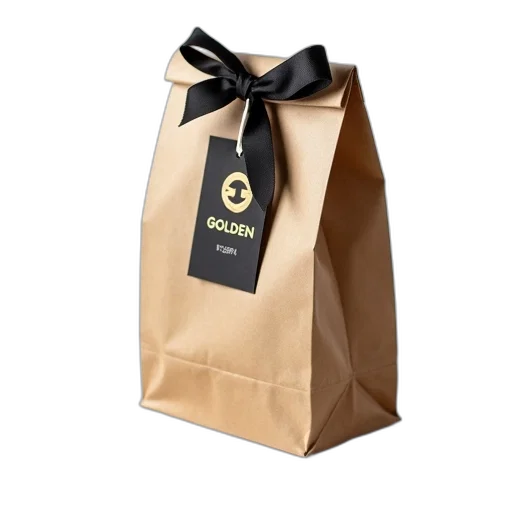 jewelry, food, brown, paper, bag, black, ribbon, tied transparent PNG cut-out