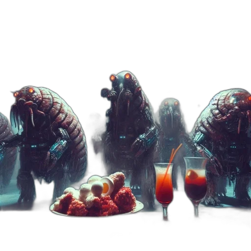 food, creature, robot, concept art, 3d render, fantasy art, cyberpunk, outer space transparent PNG cut-out