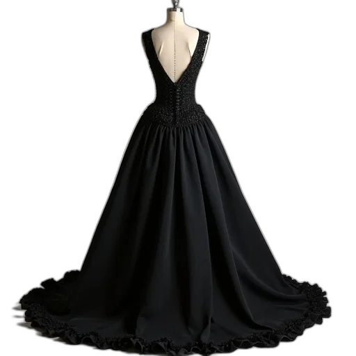 dress, dark, black, evening, gown, fitted, bodice, high transparent PNG cut-out