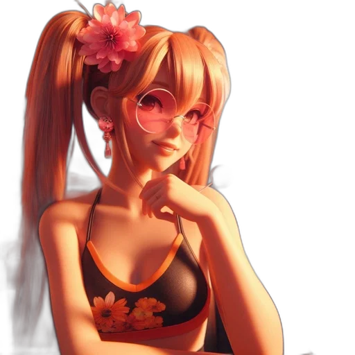 flower, dress, staff, anime, photorealistic, fantasy art, concept art, golden transparent PNG cut-out
