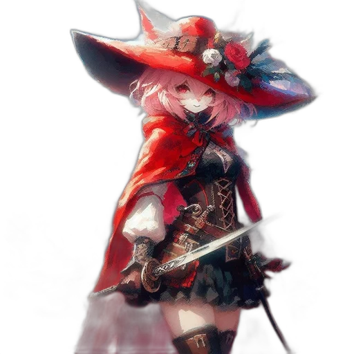 hat, staff, weapon, dress, fantasy art, concept art, anime, photorealistic transparent PNG cut-out