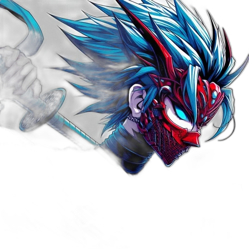 dragon, mask, concept art, fantasy art, comic book art, cyberpunk, blue, animated transparent PNG cut-out