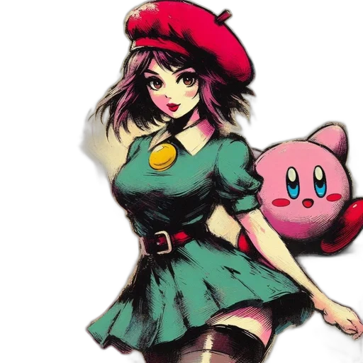 dress, hat, weapon, pixel art, concept art, watercolor, anime, red transparent PNG cut-out