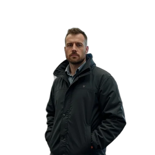 jacket, staff, face, umbrella, photorealistic, concept art, man, black transparent PNG cut-out