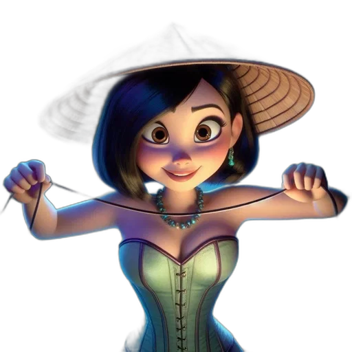 dress, hat, staff, face, concept art, 3d render, cartoon, fantasy art transparent PNG cut-out
