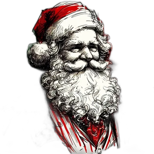 photorealistic, pencil sketch, 3d render, image, detailed, artistic, portrayal, santa transparent PNG cut-out