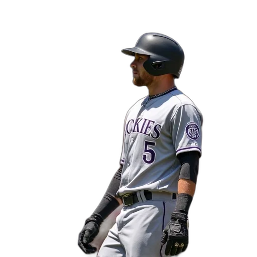 3d render, photorealistic, concept art, pixel art, baseball, player, rockies, uniform transparent PNG cut-out