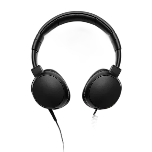 photorealistic, 3d render, pair, black, headphones, coiled, cord, lying transparent PNG cut-out
