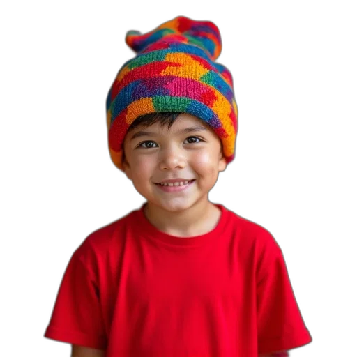 hat, face, 3d render, colorful, boy, red, shirt, doon transparent PNG cut-out