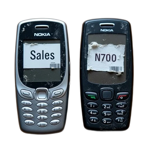 3d render, two, nokia, cell, phones, placed, side, wooden transparent PNG cut-out