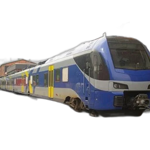 3d render, photorealistic, concept art, modern, blue, white, train, yellow transparent PNG cut-out