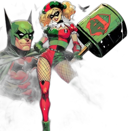 comic book art, concept art, batman, harley, quinn, featured, image, his transparent PNG cut-out