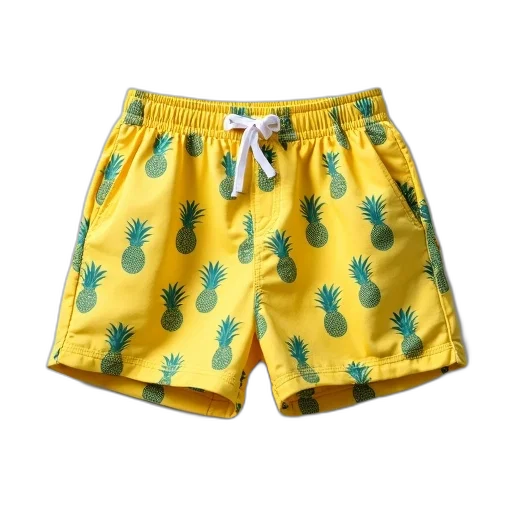green, pair, yellow, shorts, pattern, pineapples, leaves, white transparent PNG cut-out