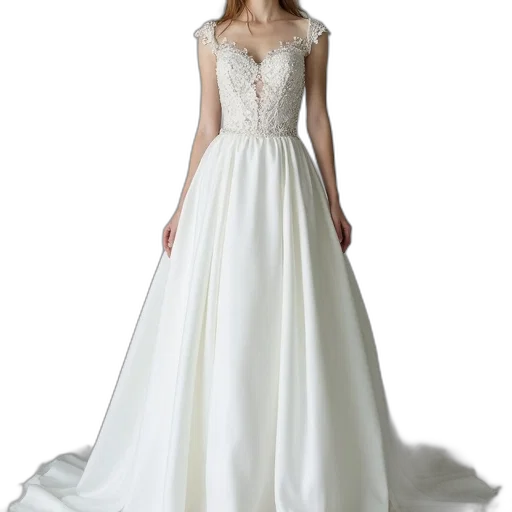 dress, white, fitted, bodice, flared, skirt, adorned, sparkling transparent PNG cut-out