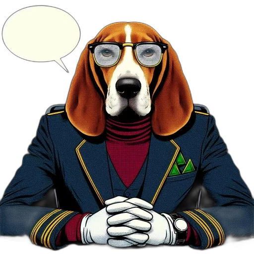 staff, animal, concept art, pixel art, comic book art, cartoon, basset, hound transparent PNG cut-out