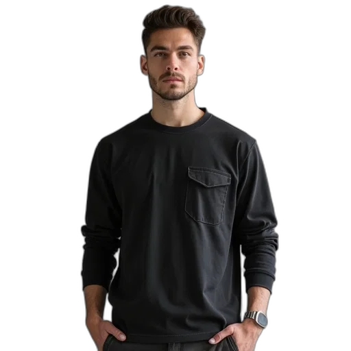 jacket, monochrome, dark, men, workwear, pocket, long, sleeve transparent PNG cut-out