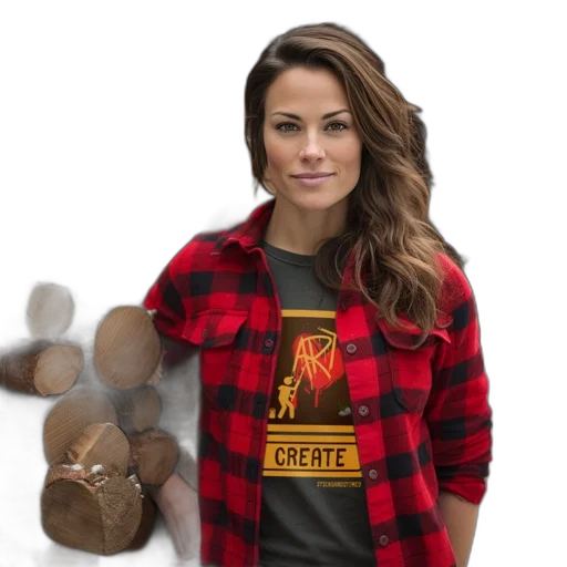jacket, woman, red, black, flannel, shirt, graphic, tee transparent PNG cut-out