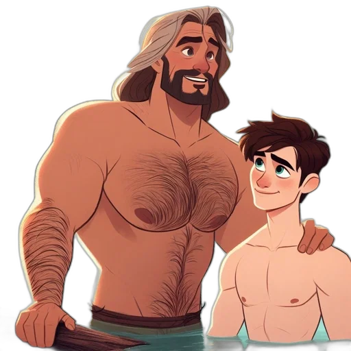concept art, cartoon, comic book art, fantasy art, underwater, two, male, characters transparent PNG cut-out