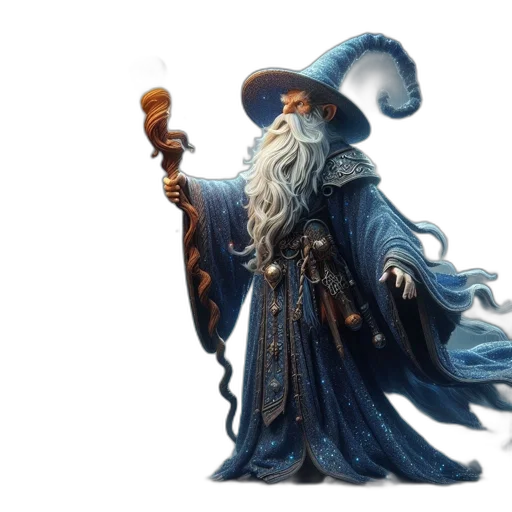 staff, dragon, hat, fantasy art, concept art, 3d render, pixel art, blue transparent PNG cut-out